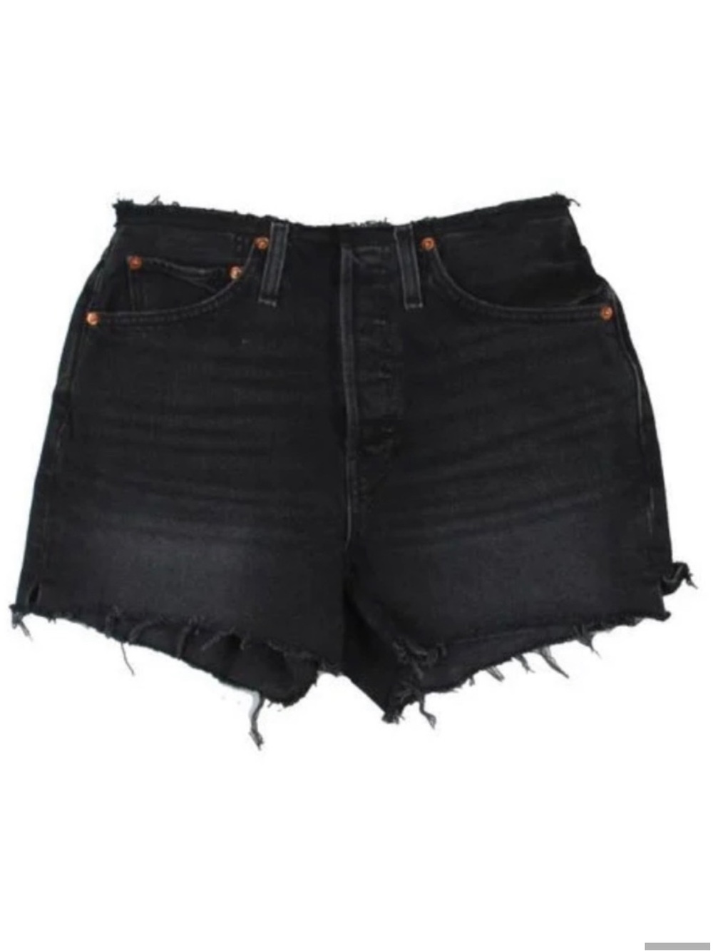 Re/Done Black Raw Waist Cutoff Denim Shorts